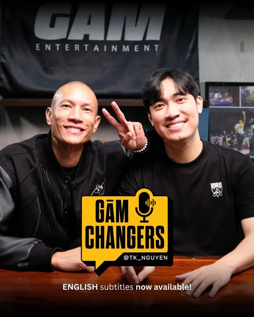 TK Nguyen and GAM legend Levi at GAM HQ, on the GAM Changers podcast cover with English subtitles available