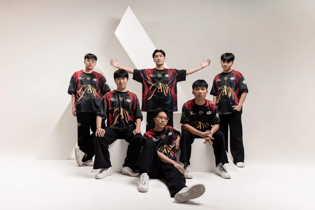 The GAM Esports League of Legends roster posing in GAM jerseys for the Esports World Cup 2025 photo shoot